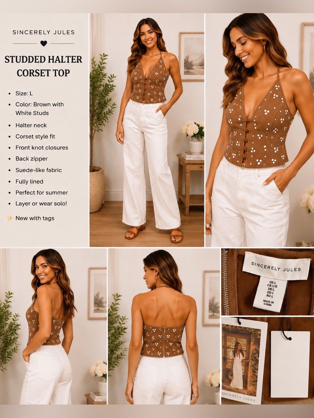 Sincerely Jules Brown Studded Halter Corset Top